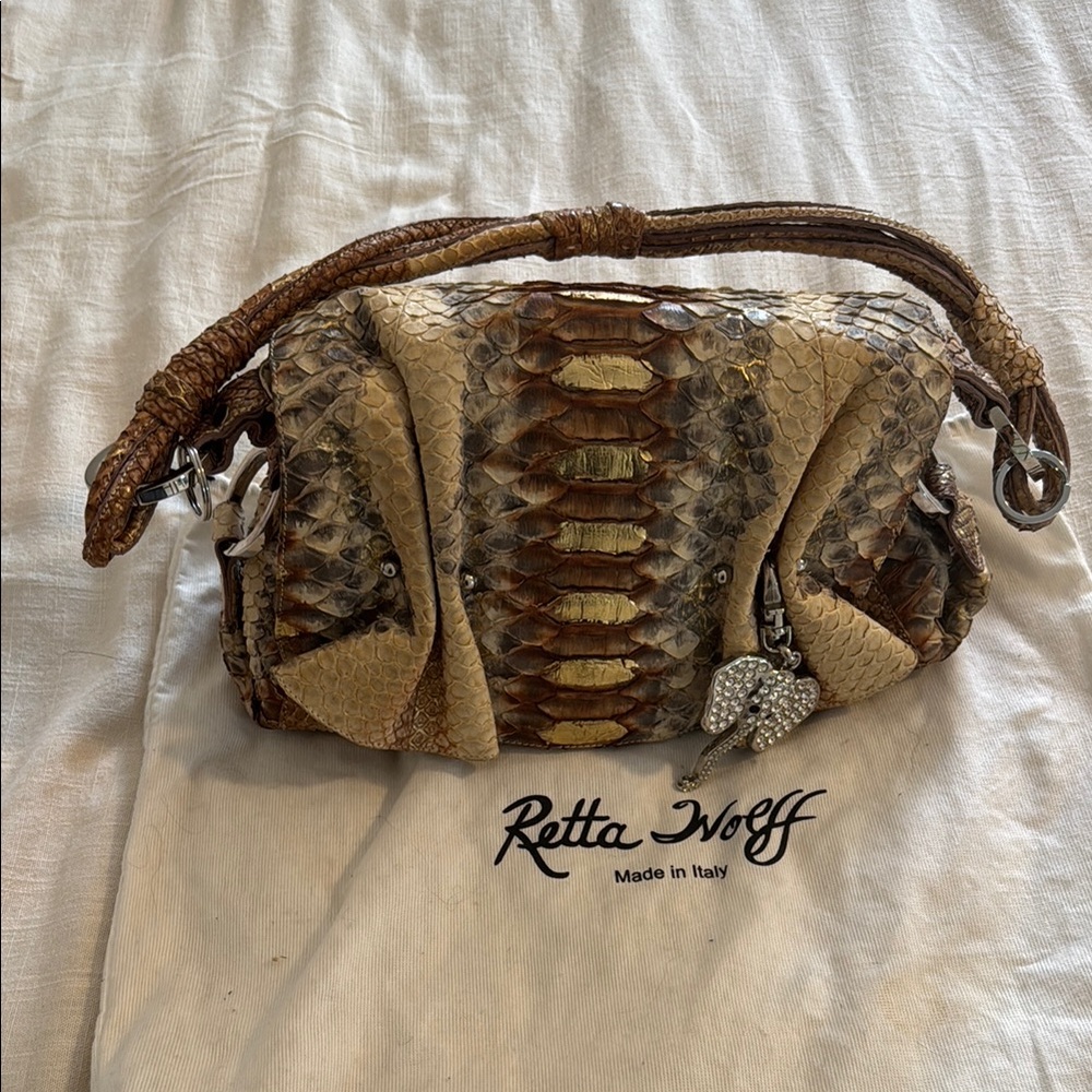 Retta Wolff Elegant Snakeskin Clutch with Gold Accents
